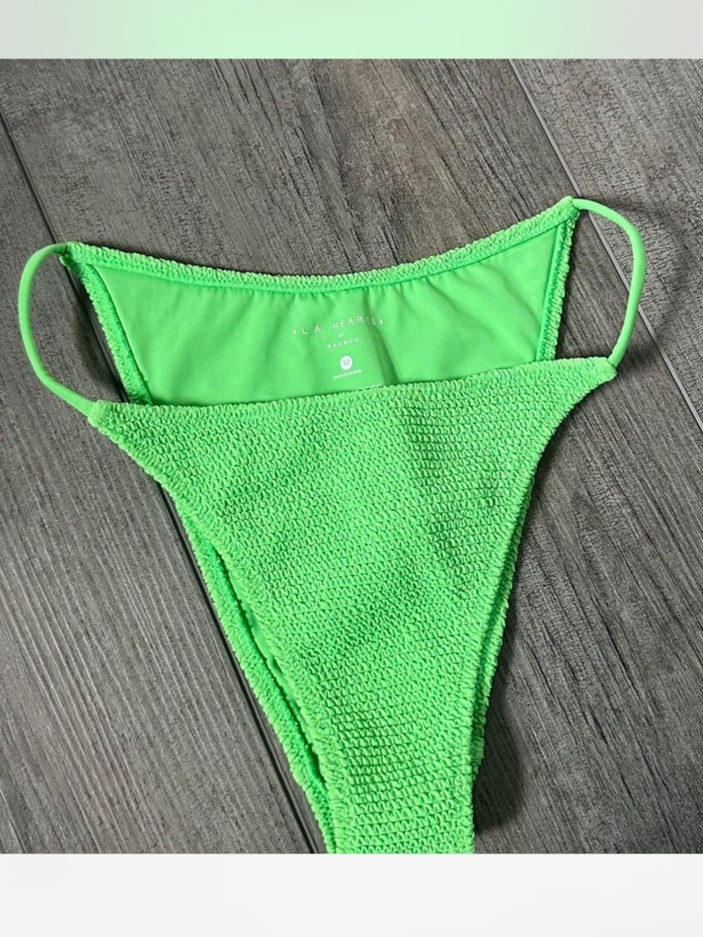 La Hearts Neon Green Textured Bikini Bottom